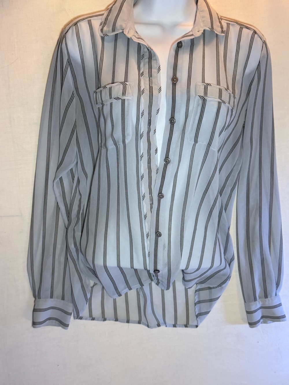 LOFT light blue Shirt with Black Vertical Stripes Button-Down